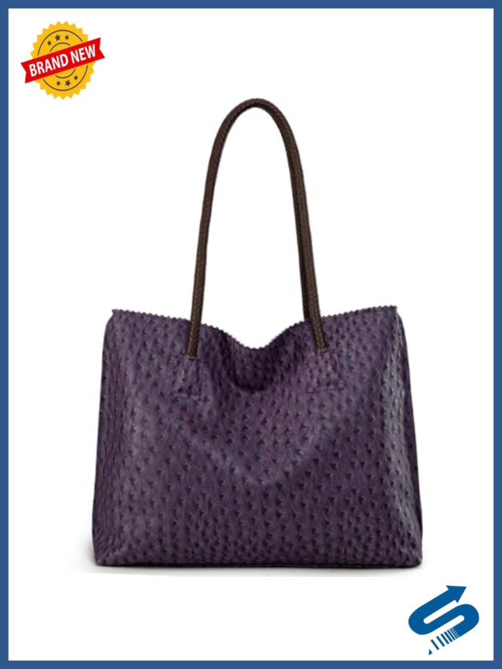 Ostrich Vegan Leather Tote Bag with Zipper Large Shoulder Purse